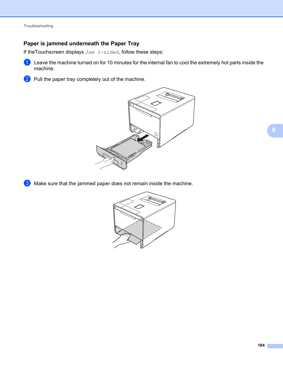 Paper is jammed underneath the paper tray | Brother HL-L9200CDWT User Manual | Page 191 / 228