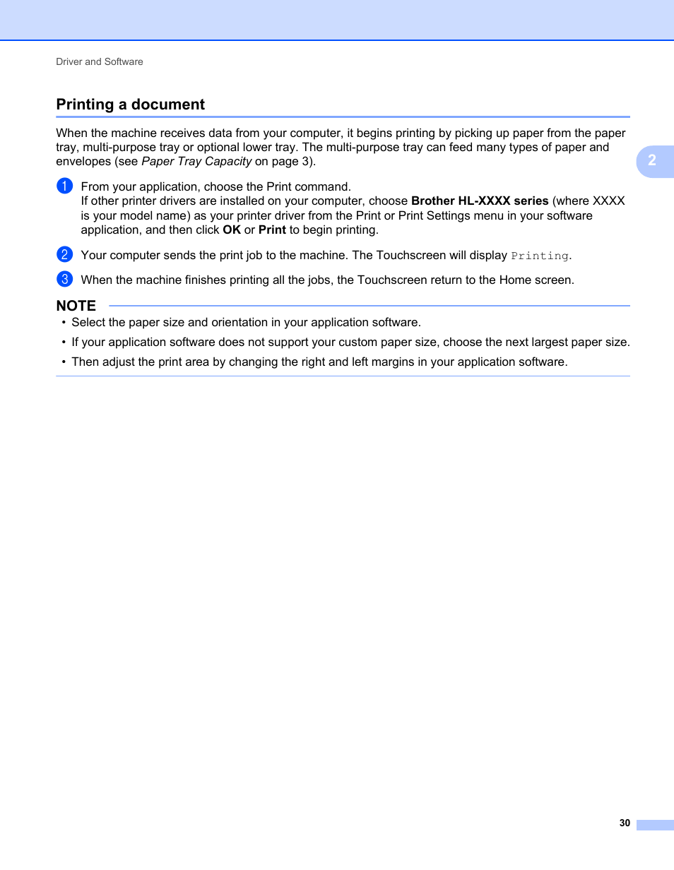 Printing a document, 2printing a document | Brother HL-L9200CDWT User Manual | Page 37 / 228