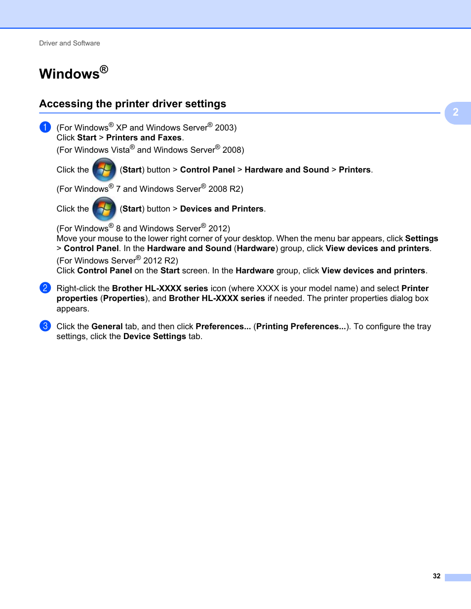 Windows, Accessing the printer driver settings | Brother HL-L9200CDWT User Manual | Page 39 / 228