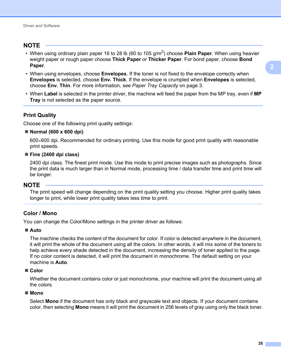 Print quality, Color / mono | Brother HL-L9200CDWT User Manual | Page 42 / 228