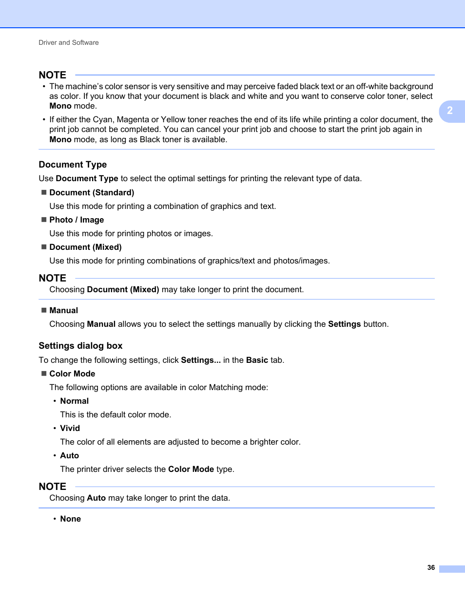 Document type, Settings dialog box | Brother HL-L9200CDWT User Manual | Page 43 / 228