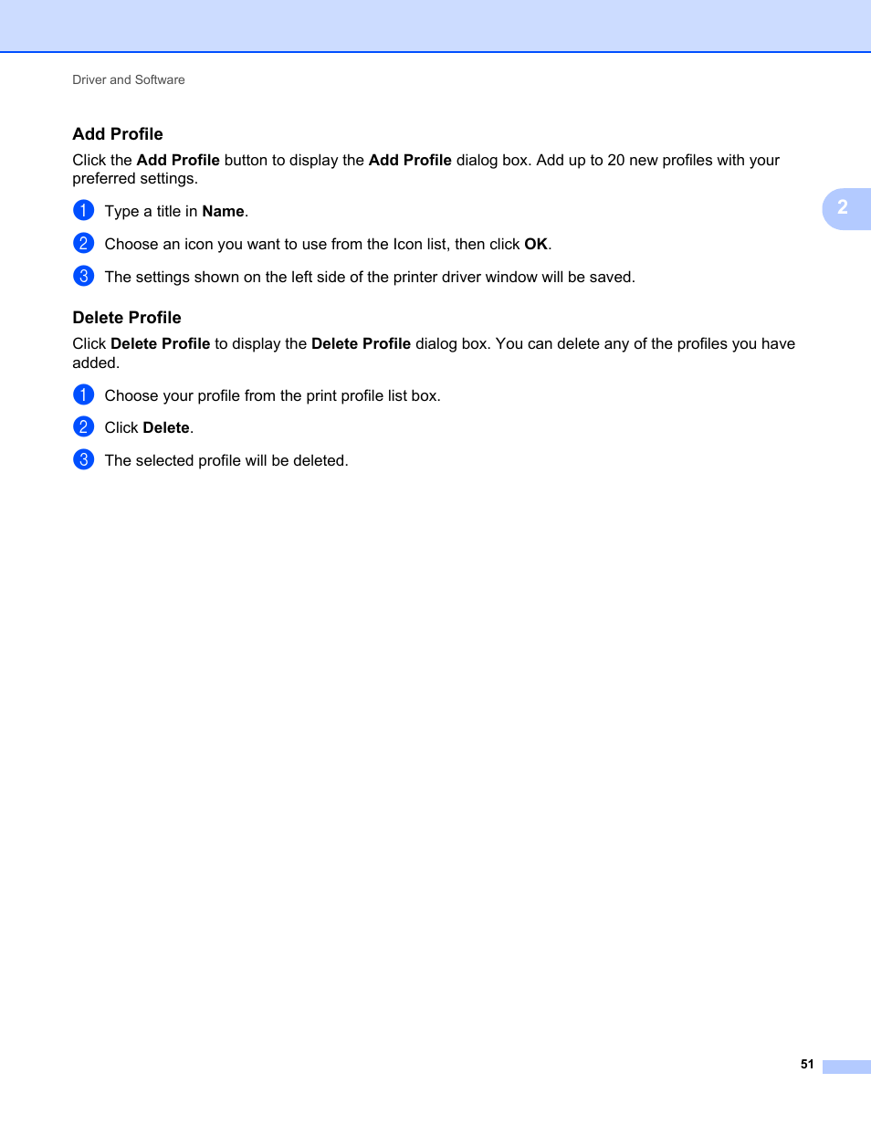 Add profile, Delete profile | Brother HL-L9200CDWT User Manual | Page 58 / 228