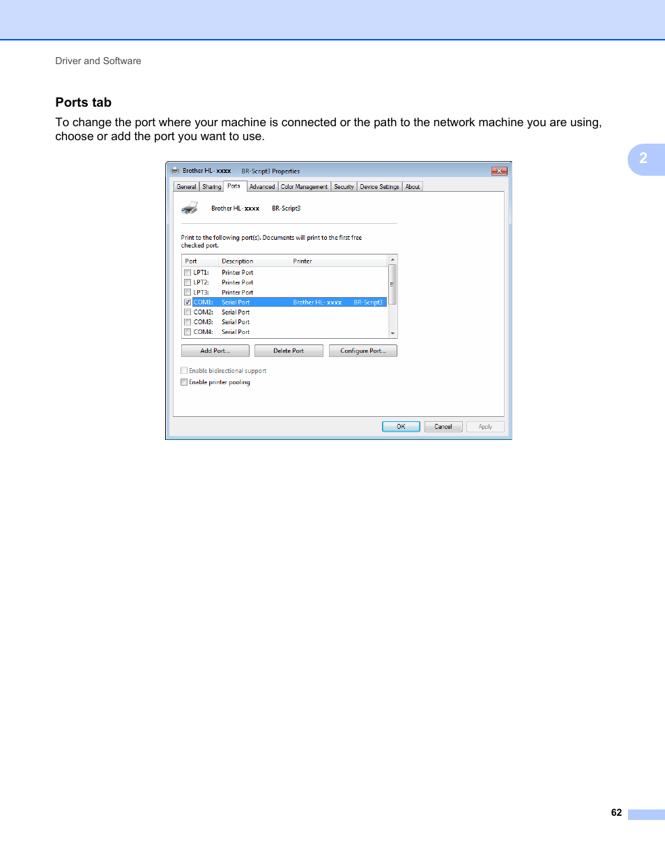 Ports tab | Brother HL-L9200CDWT User Manual | Page 69 / 228