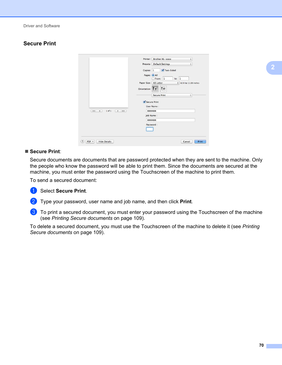 Secure print | Brother HL-L9200CDWT User Manual | Page 77 / 228