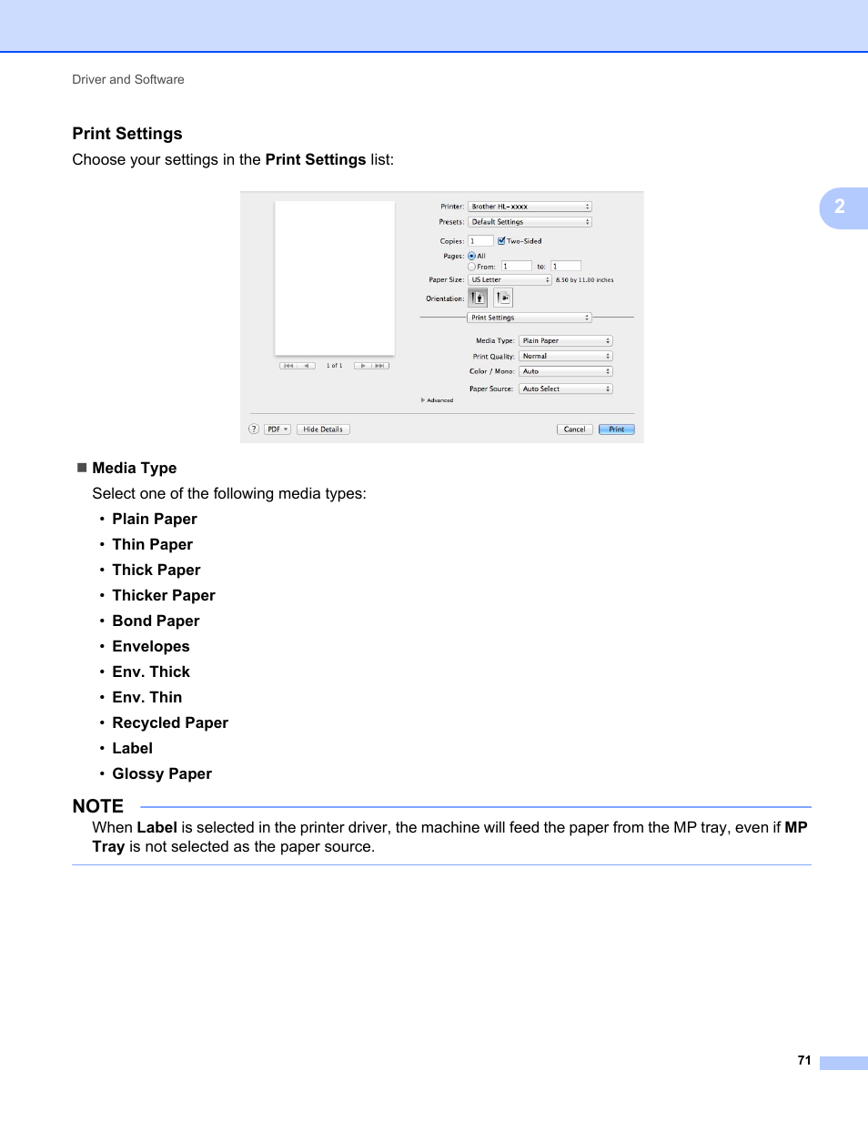 Print settings | Brother HL-L9200CDWT User Manual | Page 78 / 228