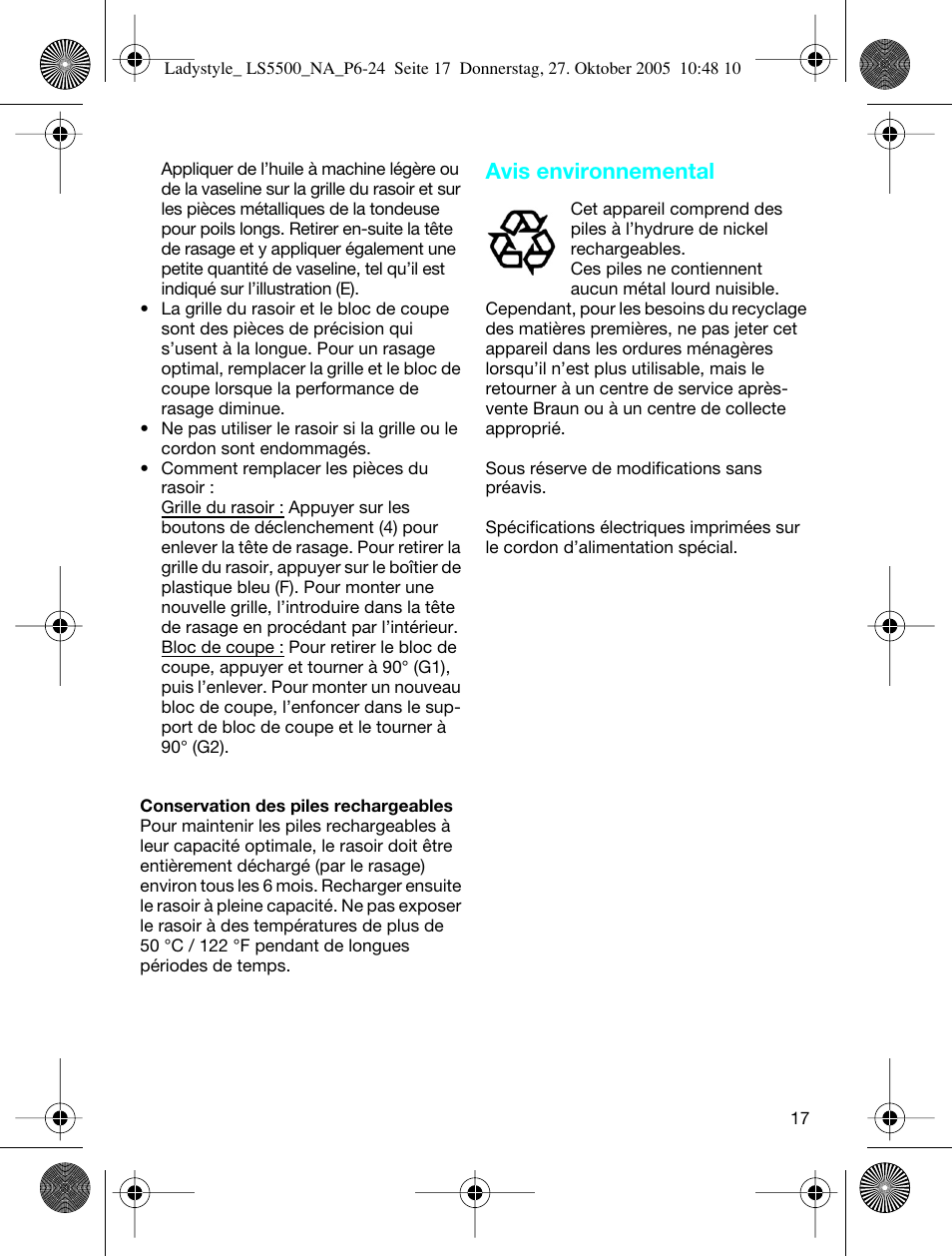 Avis environnemental | Braun LS 5550 User Manual | Page 16 / 23