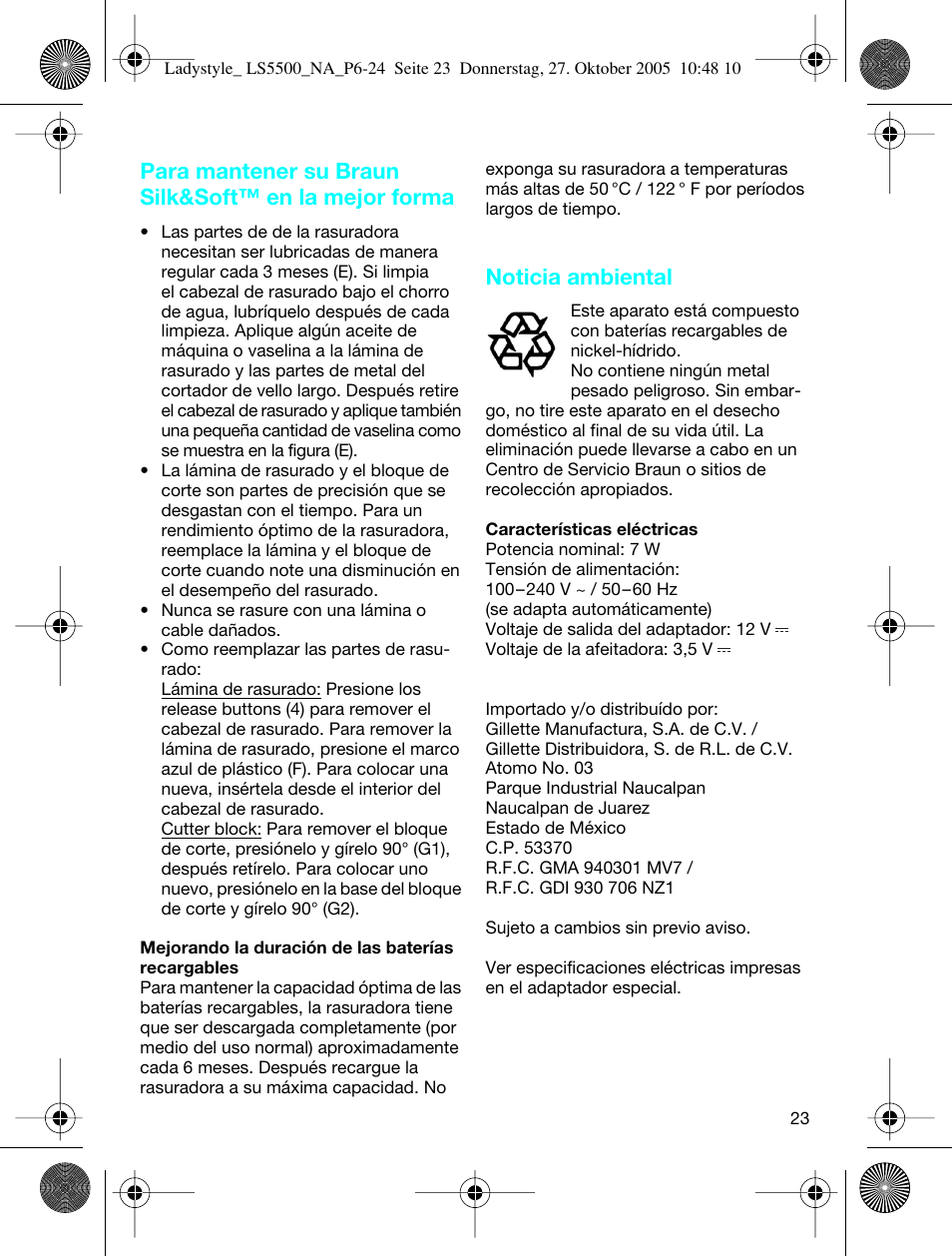 Noticia ambiental | Braun LS 5550 User Manual | Page 22 / 23