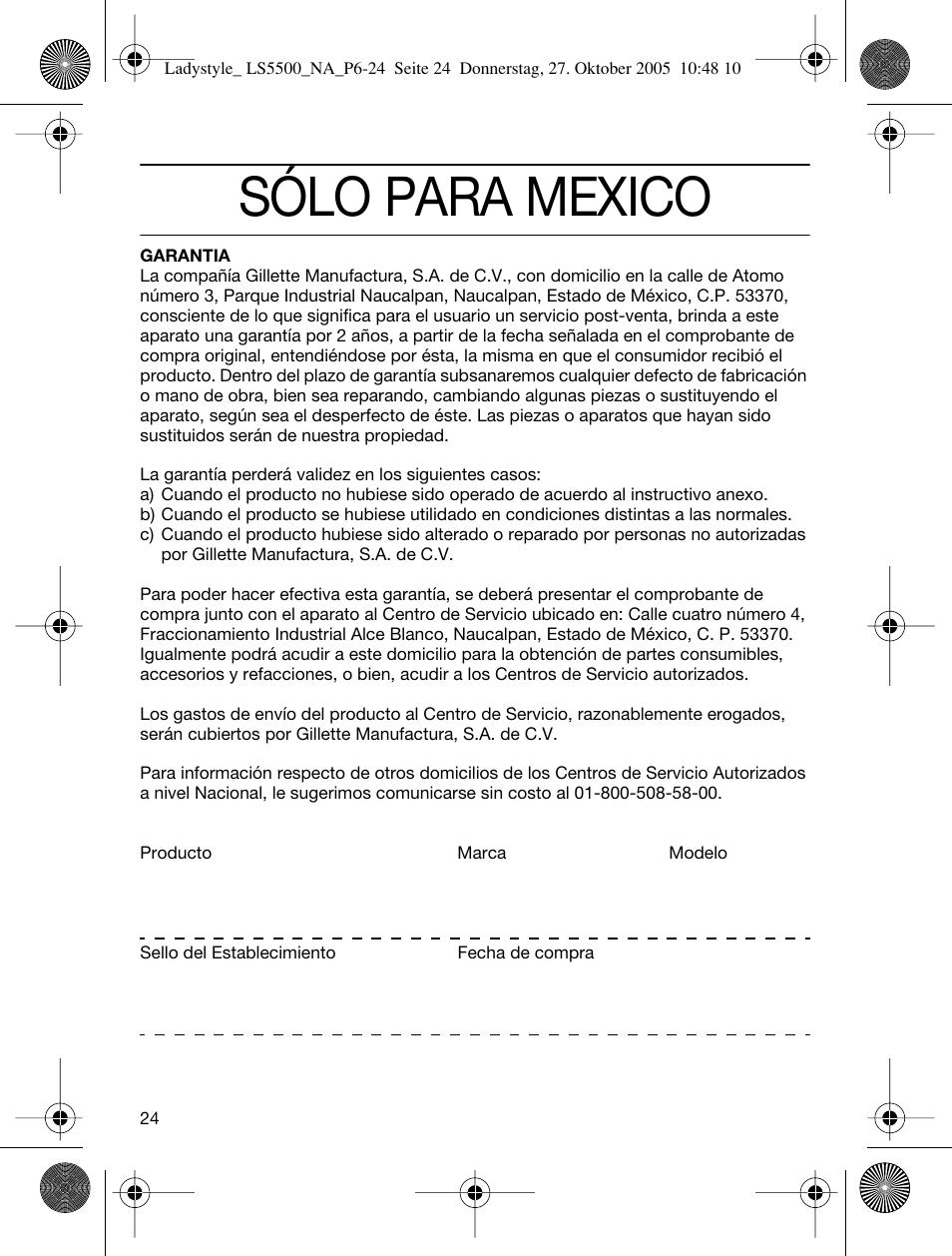 Sólo para mexico | Braun LS 5550 User Manual | Page 23 / 23