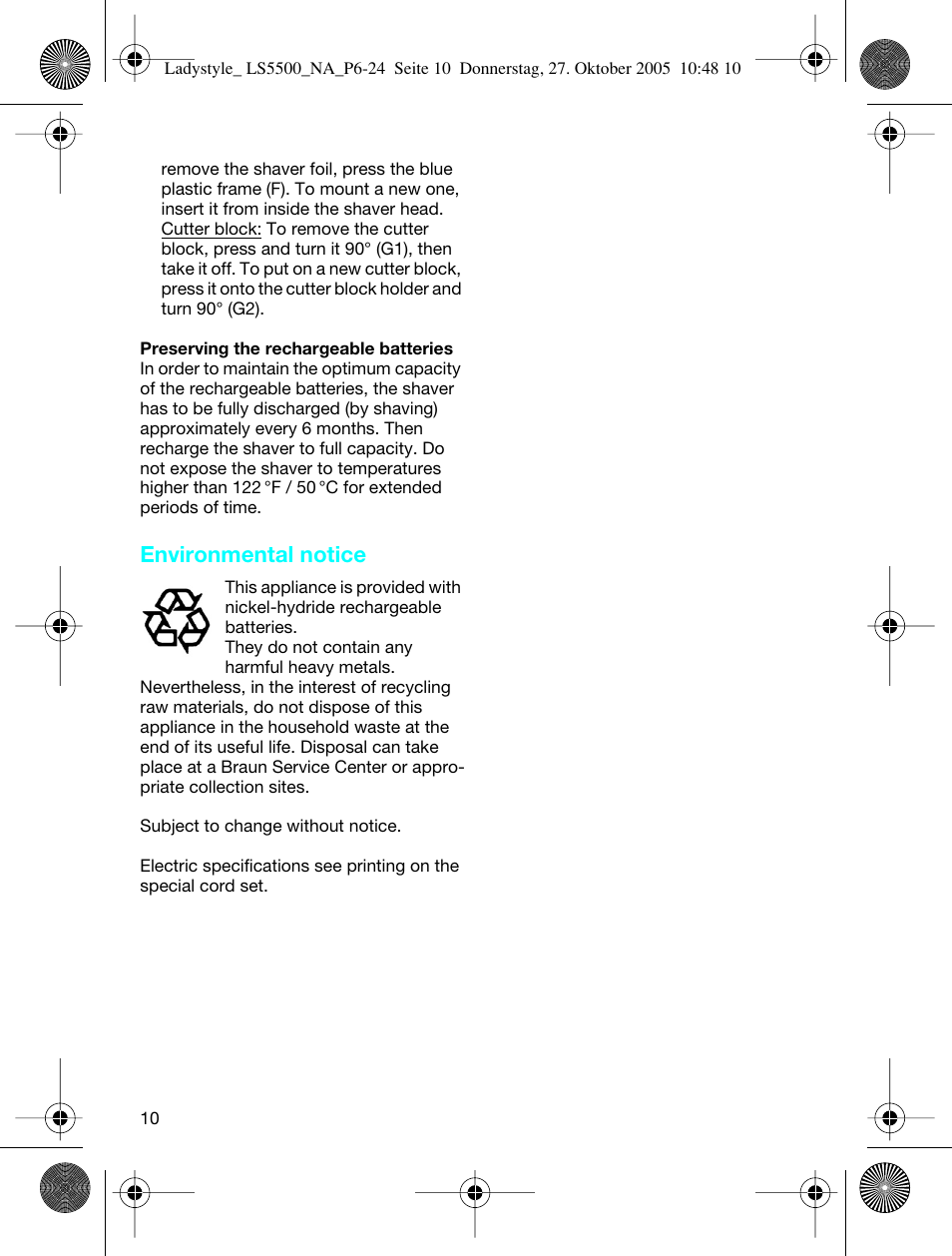 Environmental notice | Braun LS 5550 User Manual | Page 9 / 23