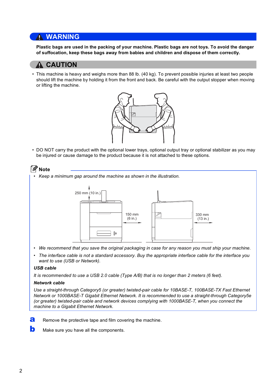 Warning, Caution | Brother HL-S7000DN User Manual | Page 2 / 35