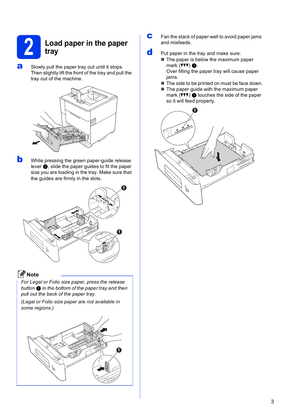 2 load paper in the paper tray, Load paper in the paper tray | Brother HL-S7000DN User Manual | Page 3 / 35