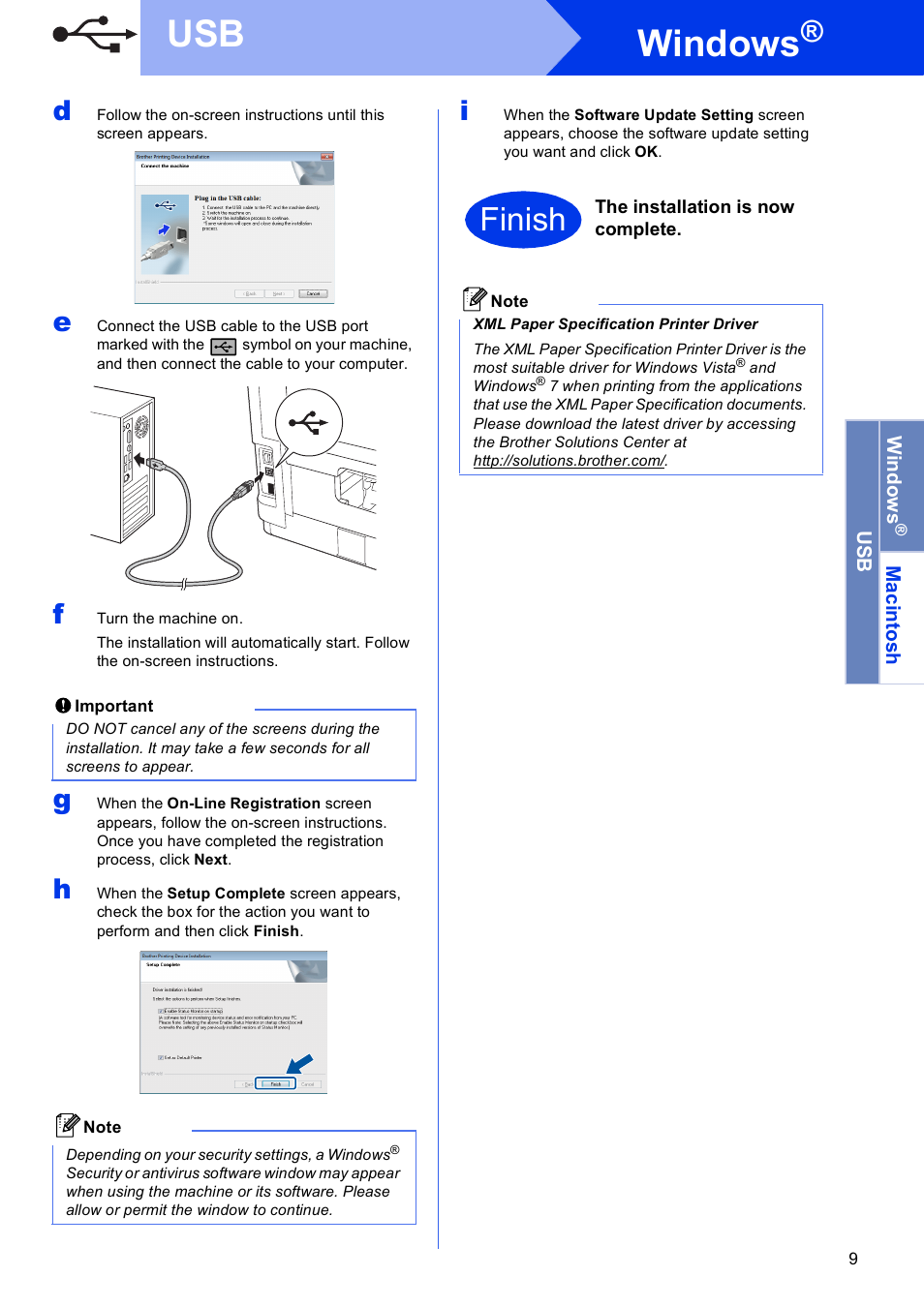 Windows, Finish | Brother HL-S7000DN User Manual | Page 9 / 35
