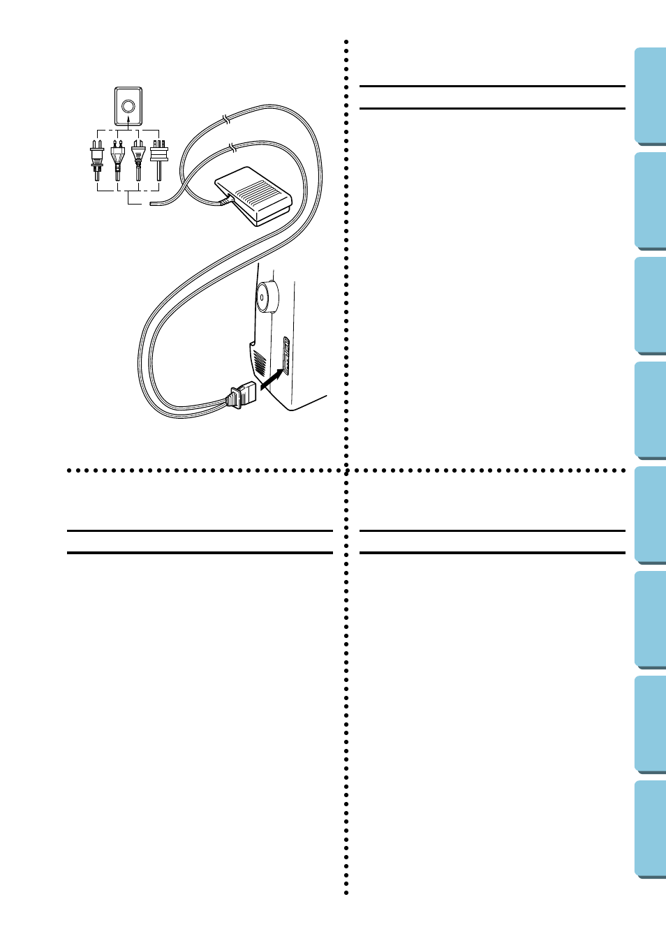 Operating your sewing machine, Connecting plugs, Funcionamiento de la máquina de coser | Fonctionnement de la machine a coudre, Conexión de los enchufes, Raccordement | Brother XL-5130 5232 5340 User Manual | Page 13 / 77
