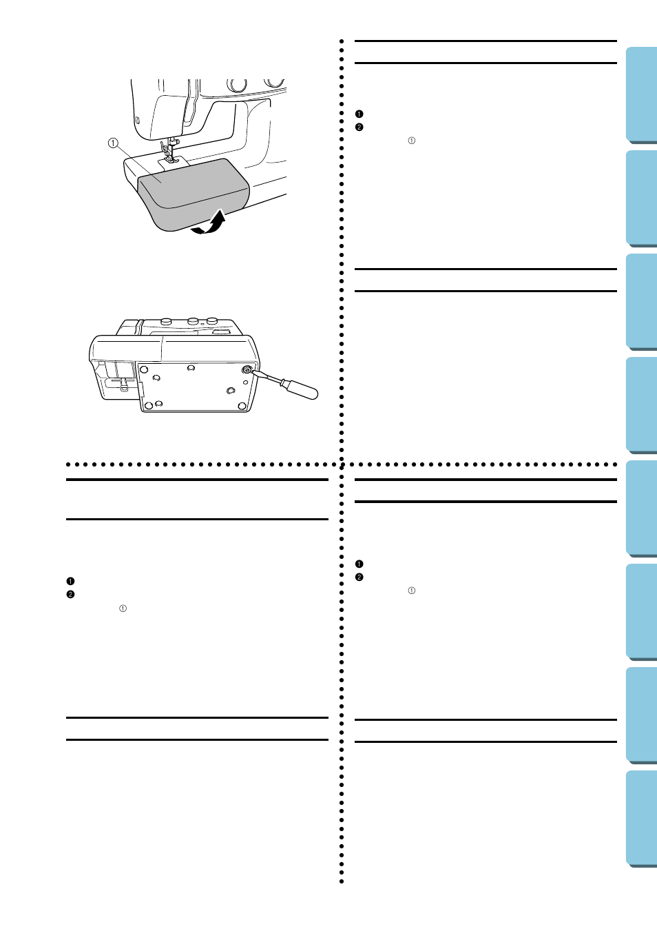 Converting to free-arm style, Steadying the machine, Converting to free-arm style steadying the machine | Conversión en modalidad de brazo libre, Para estabilizar la máquina, Modèle bras libre, Pour stabiliser la machine | Brother XL-5130 5232 5340 User Manual | Page 17 / 77