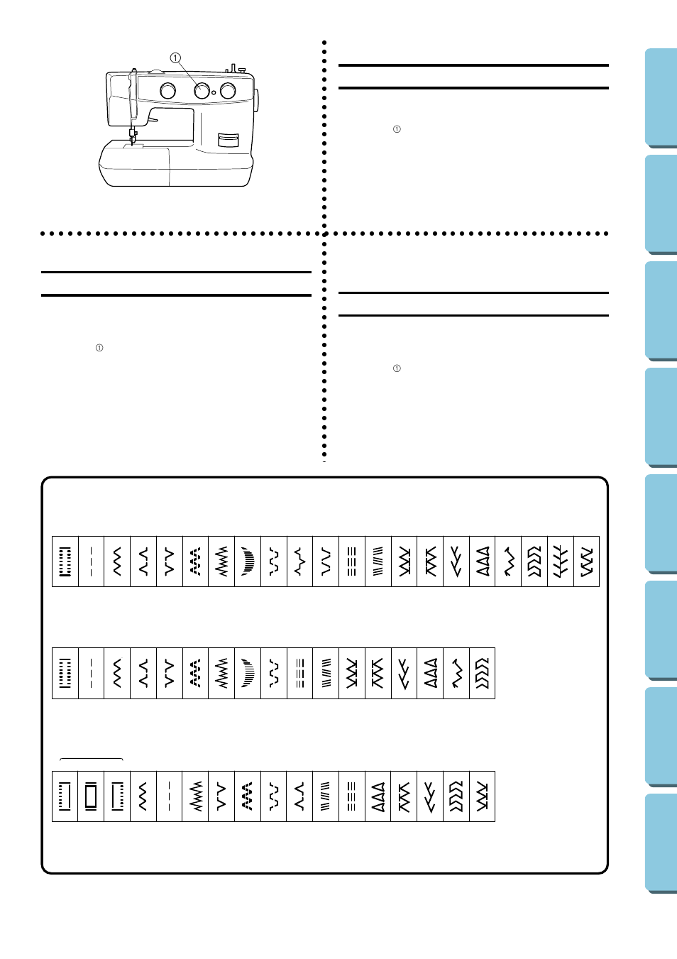 Various controls, Pattern selection dial, Distintos mandos | Descriptif des differentes commandes, Selector de puntadas, Sélecteur de modèle de point | Brother XL-5130 5232 5340 User Manual | Page 18 / 77