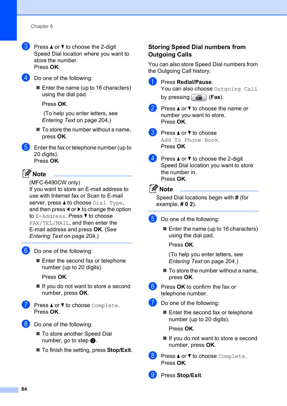 Storing speed dial numbers from outgoing calls | Brother MFC-5895CW User Manual | Page 100 / 247