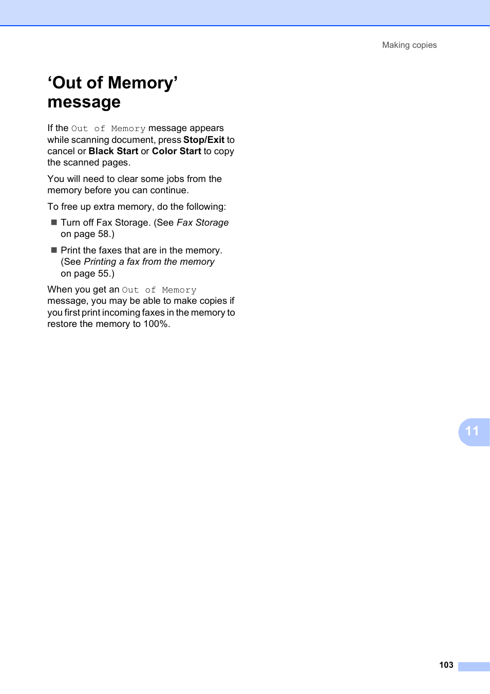 Out of memory’ message | Brother MFC-5895CW User Manual | Page 119 / 247