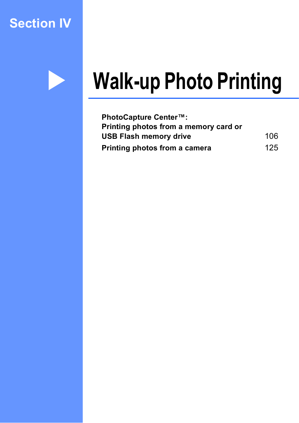 Section iv: walk-up photo printing, Section iv walk-up photo printing, Walk-up photo printing | Brother MFC-5895CW User Manual | Page 121 / 247