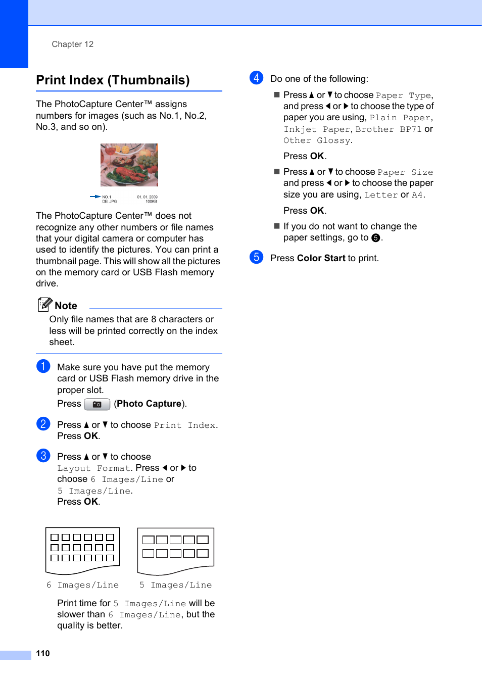 Print index (thumbnails) | Brother MFC-5895CW User Manual | Page 126 / 247