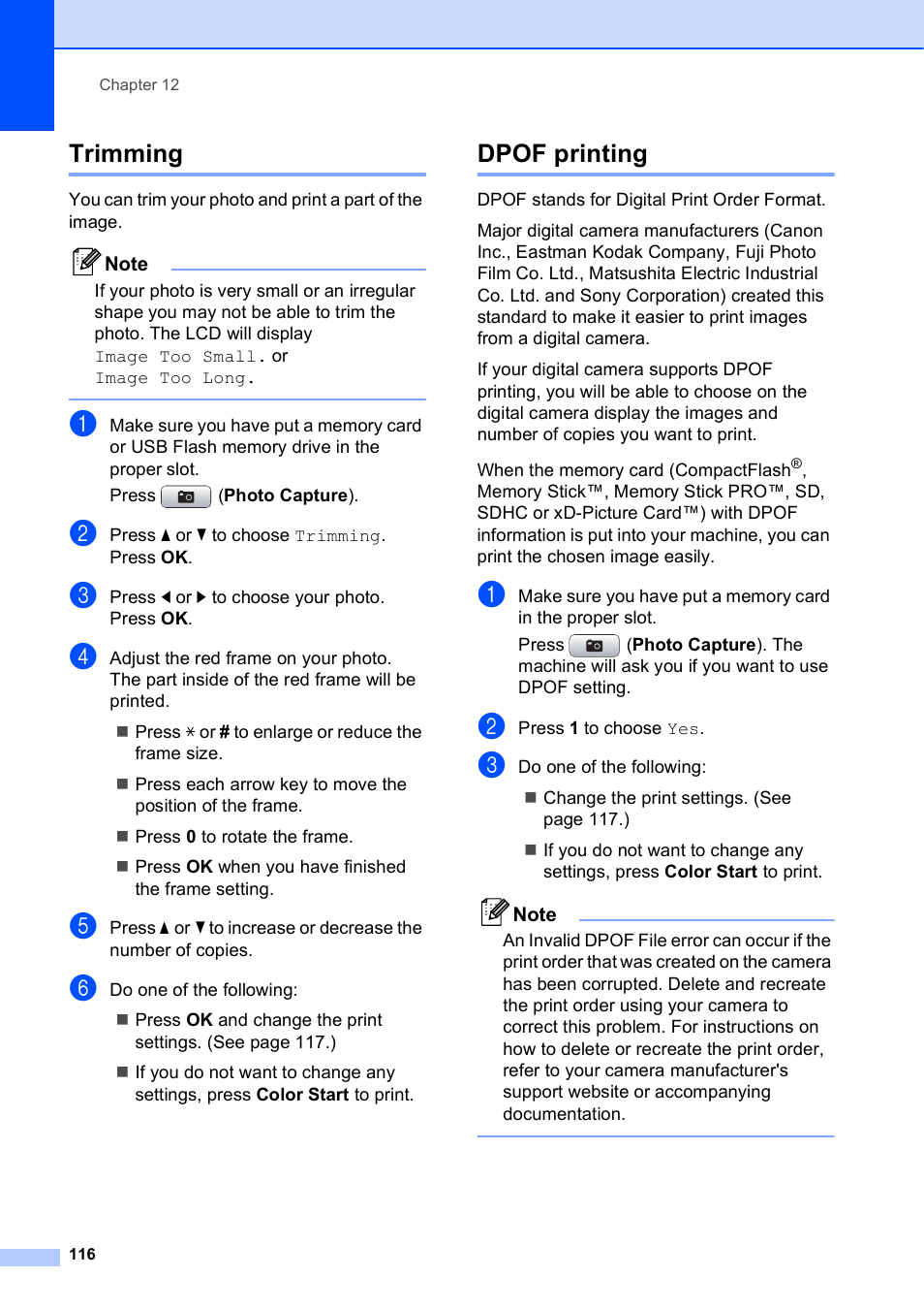 Trimming, Dpof printing, Trimming dpof printing | Brother MFC-5895CW User Manual | Page 132 / 247