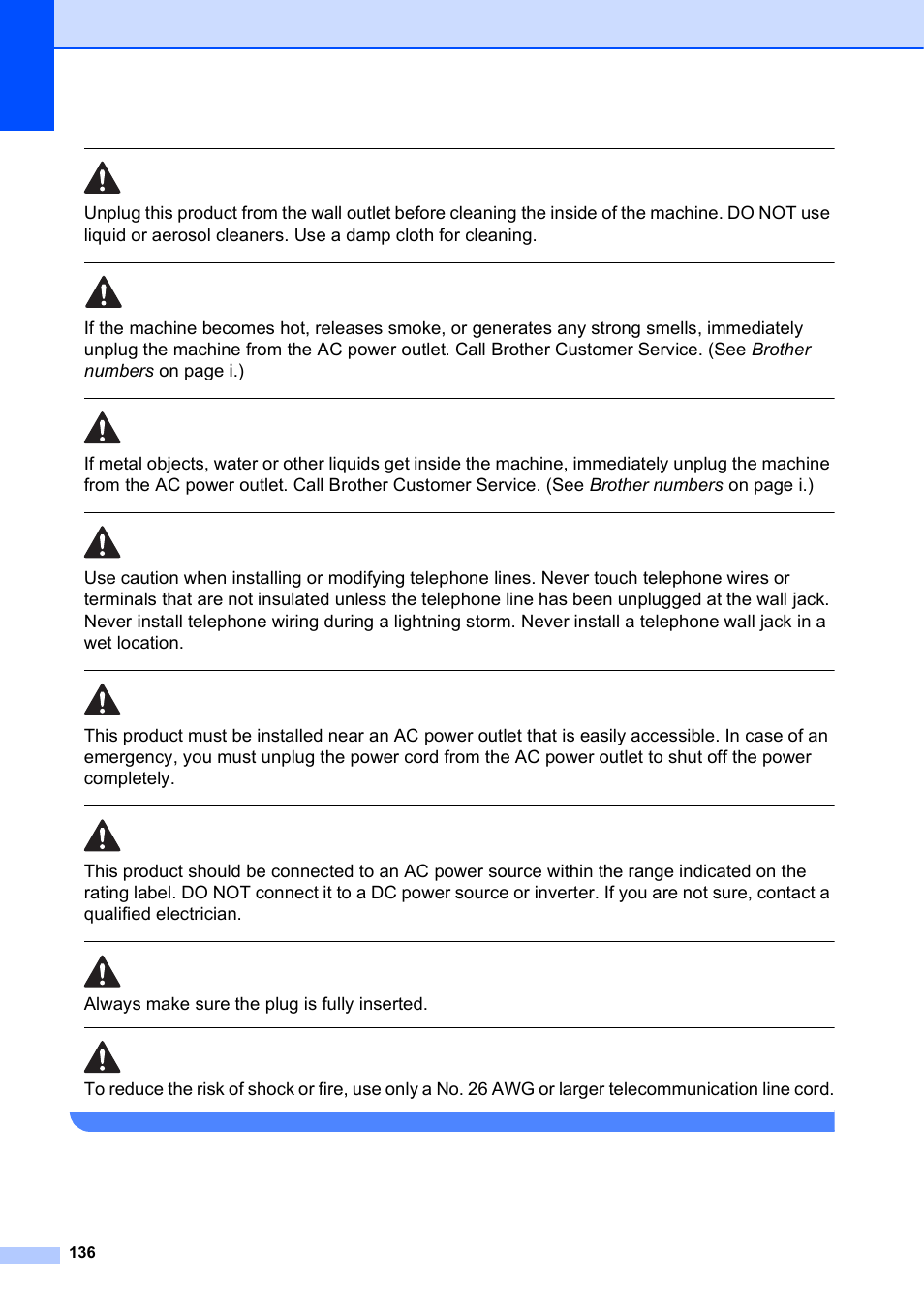 Always make sure the plug is fully inserted | Brother MFC-5895CW User Manual | Page 152 / 247
