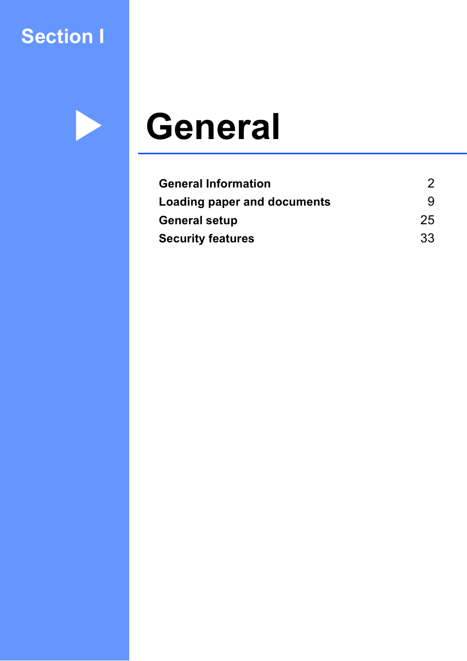 Section i: general, Section i general, General | Brother MFC-5895CW User Manual | Page 17 / 247