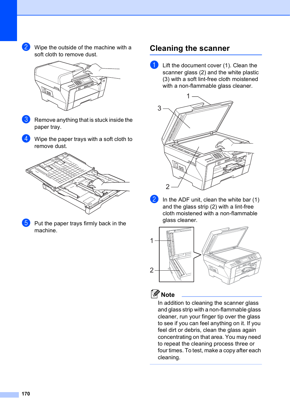 Cleaning the scanner | Brother MFC-5895CW User Manual | Page 186 / 247
