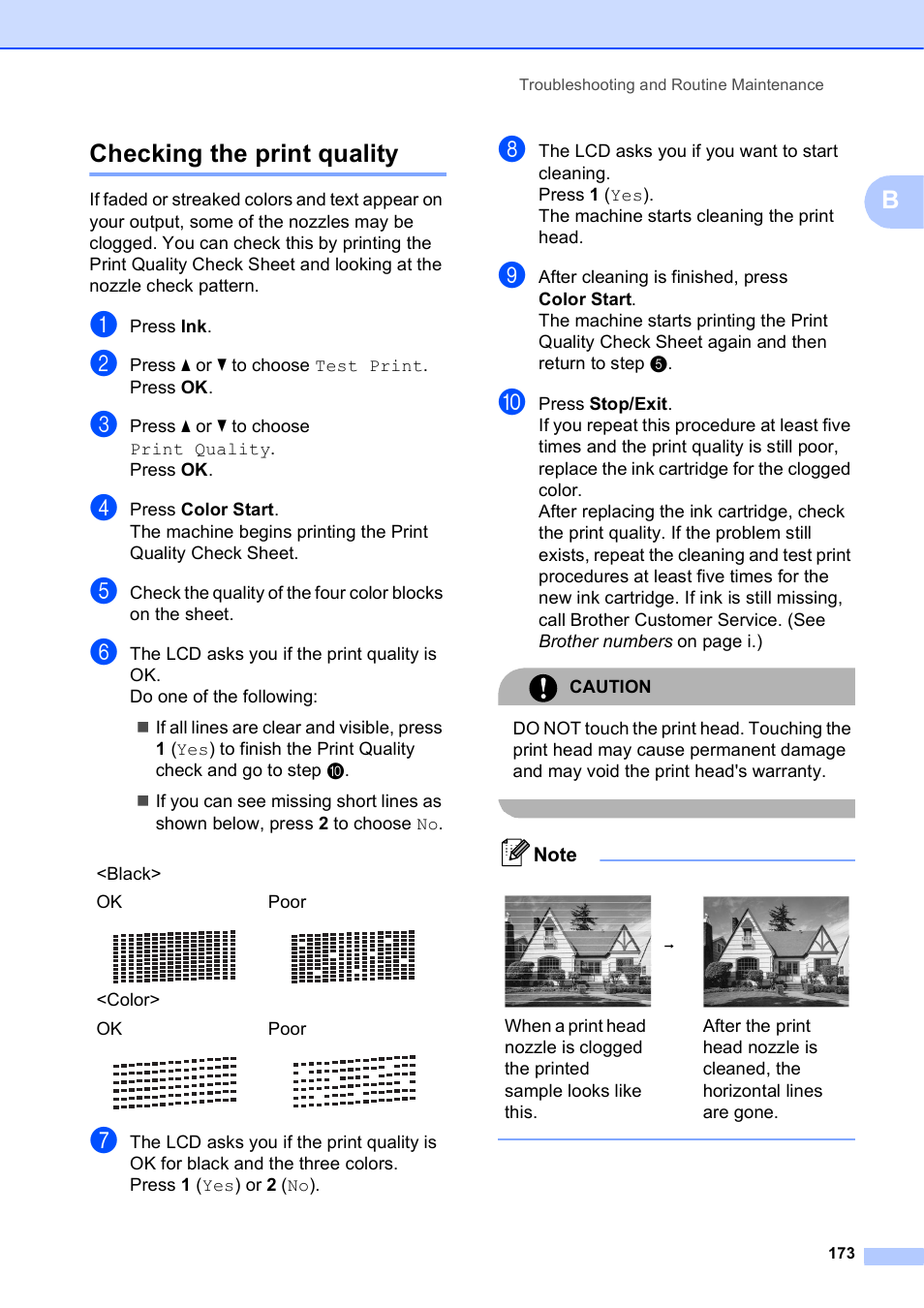 Checking the print quality, Bchecking the print quality | Brother MFC-5895CW User Manual | Page 189 / 247