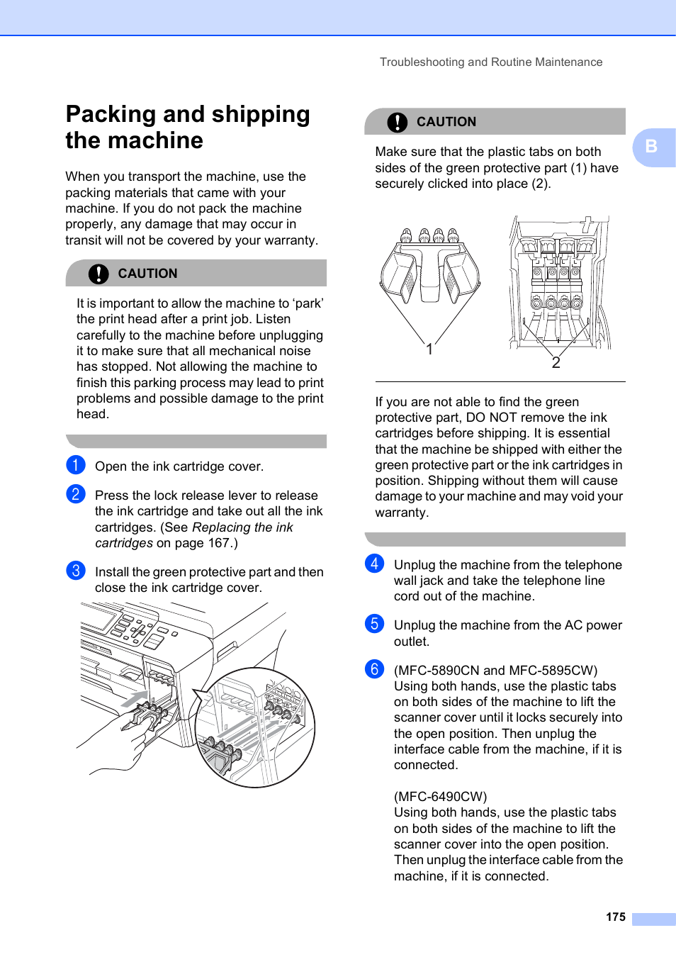 Packing and shipping the machine | Brother MFC-5895CW User Manual | Page 191 / 247