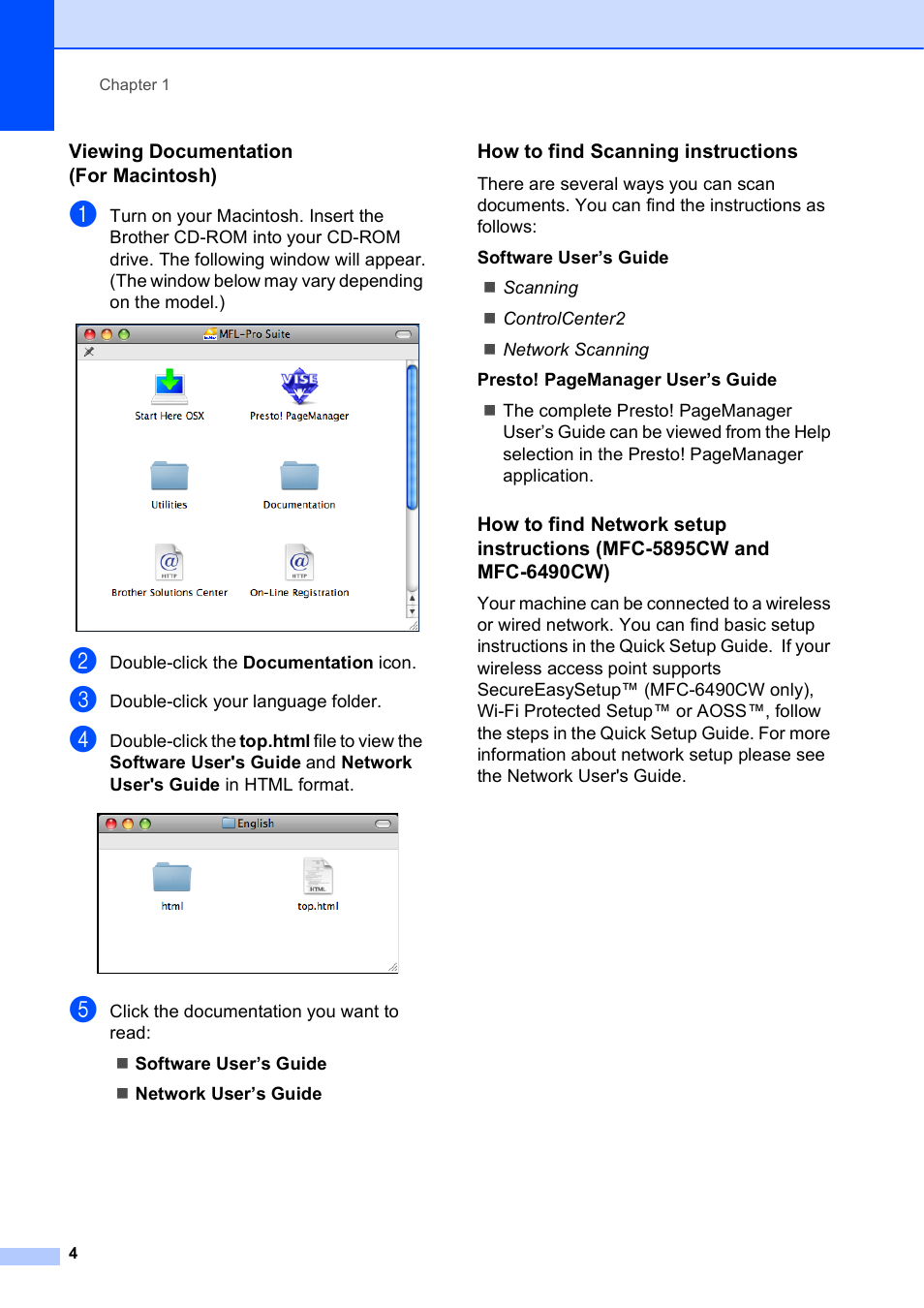 Viewing documentation (for macintosh), How to find scanning instructions | Brother MFC-5895CW User Manual | Page 20 / 247