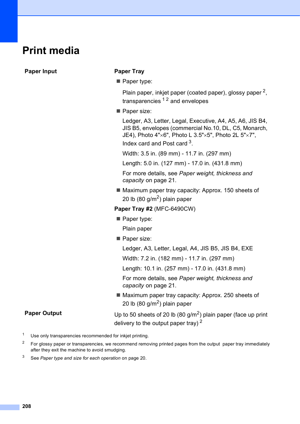 Print media | Brother MFC-5895CW User Manual | Page 224 / 247