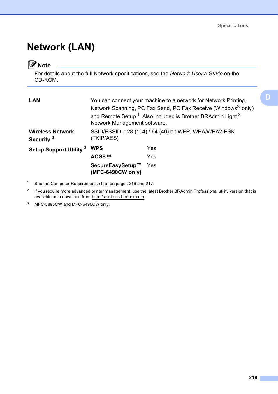 Network (lan) | Brother MFC-5895CW User Manual | Page 235 / 247