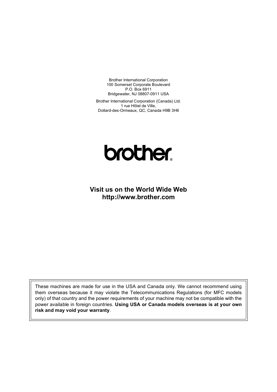 Brother usa/can | Brother MFC-5895CW User Manual | Page 247 / 247