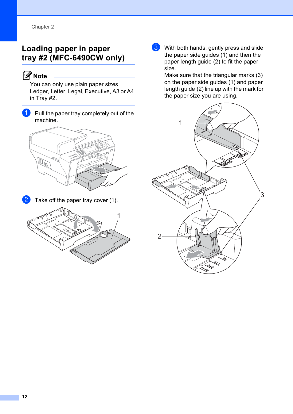 Loading paper in paper tray #2 (mfc-6490cw only) | Brother MFC-5895CW User Manual | Page 28 / 247