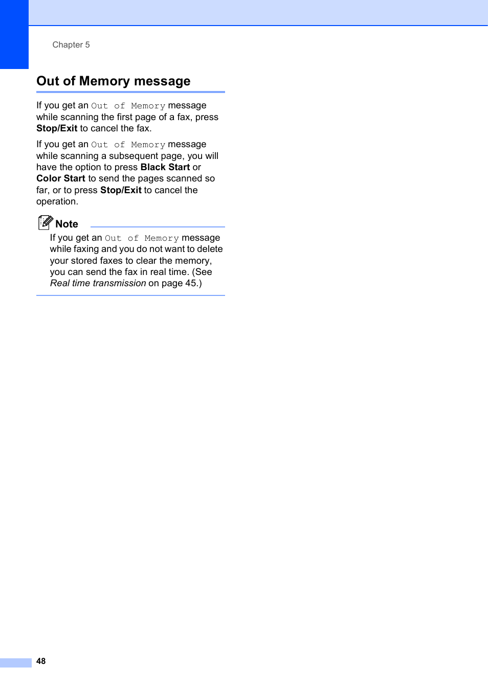 Out of memory message | Brother MFC-5895CW User Manual | Page 64 / 247