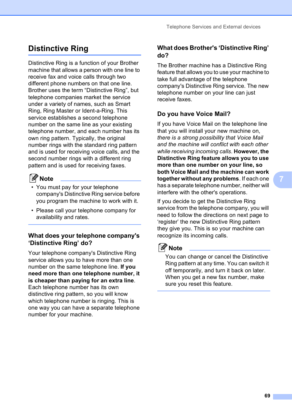 Distinctive ring, What does brother's ‘distinctive ring’ do, Do you have voice mail | 7distinctive ring | Brother MFC-5895CW User Manual | Page 85 / 247
