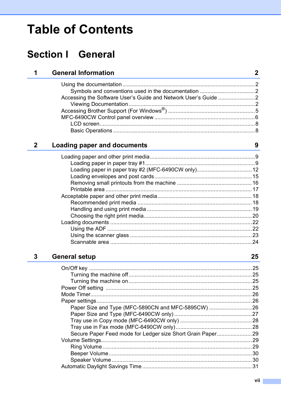 Brother MFC-5895CW User Manual | Page 9 / 247