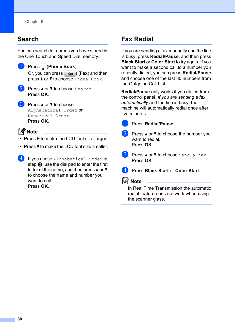 Search, Fax redial, Search fax redial | Brother MFC-5895CW User Manual | Page 96 / 247