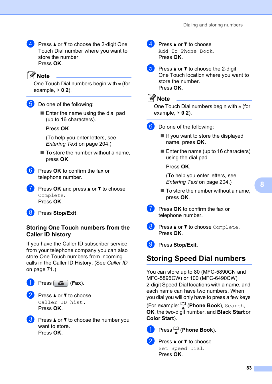 Storing speed dial numbers | Brother MFC-5895CW User Manual | Page 99 / 247