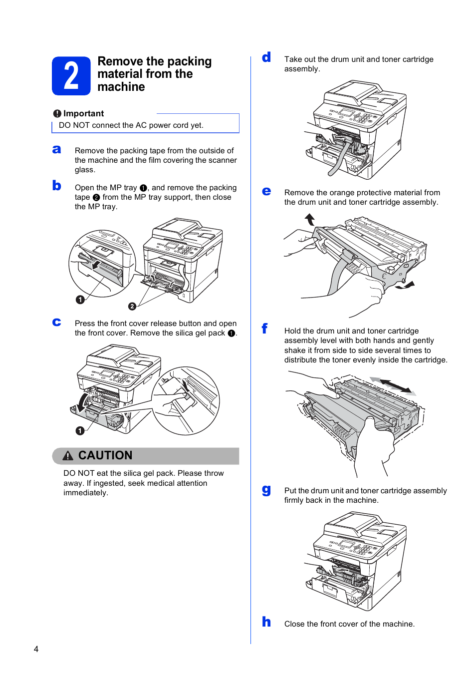2 remove the packing material from the machine | Brother DCP-8155DN User Manual | Page 4 / 22