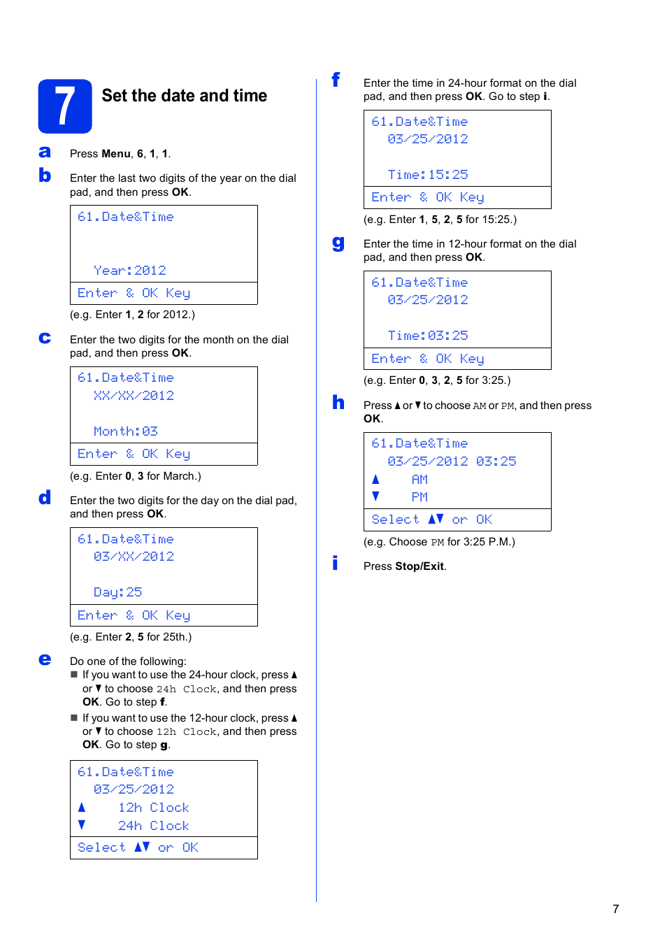 7 set the date and time, Set the date and time | Brother DCP-8155DN User Manual | Page 7 / 22