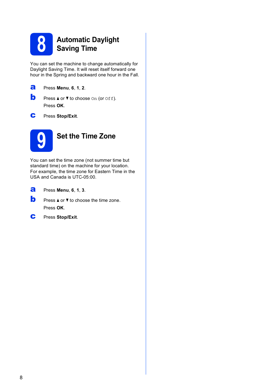 8 automatic daylight saving time, 9 set the time zone | Brother DCP-8155DN User Manual | Page 8 / 22