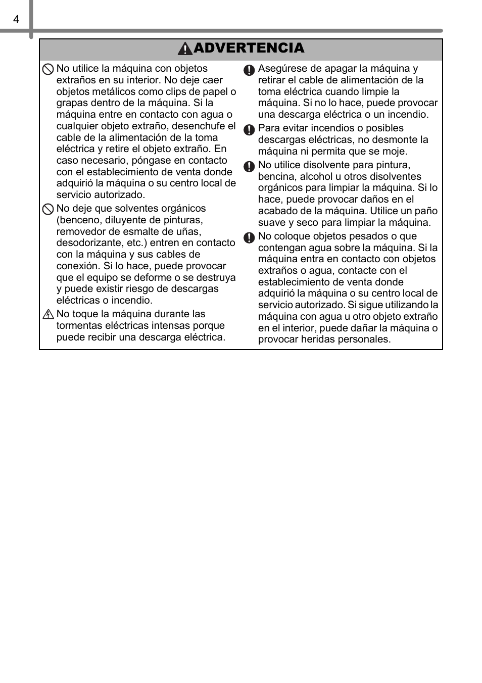 Advertencia | Brother QL-720NW User Manual | Page 56 / 93
