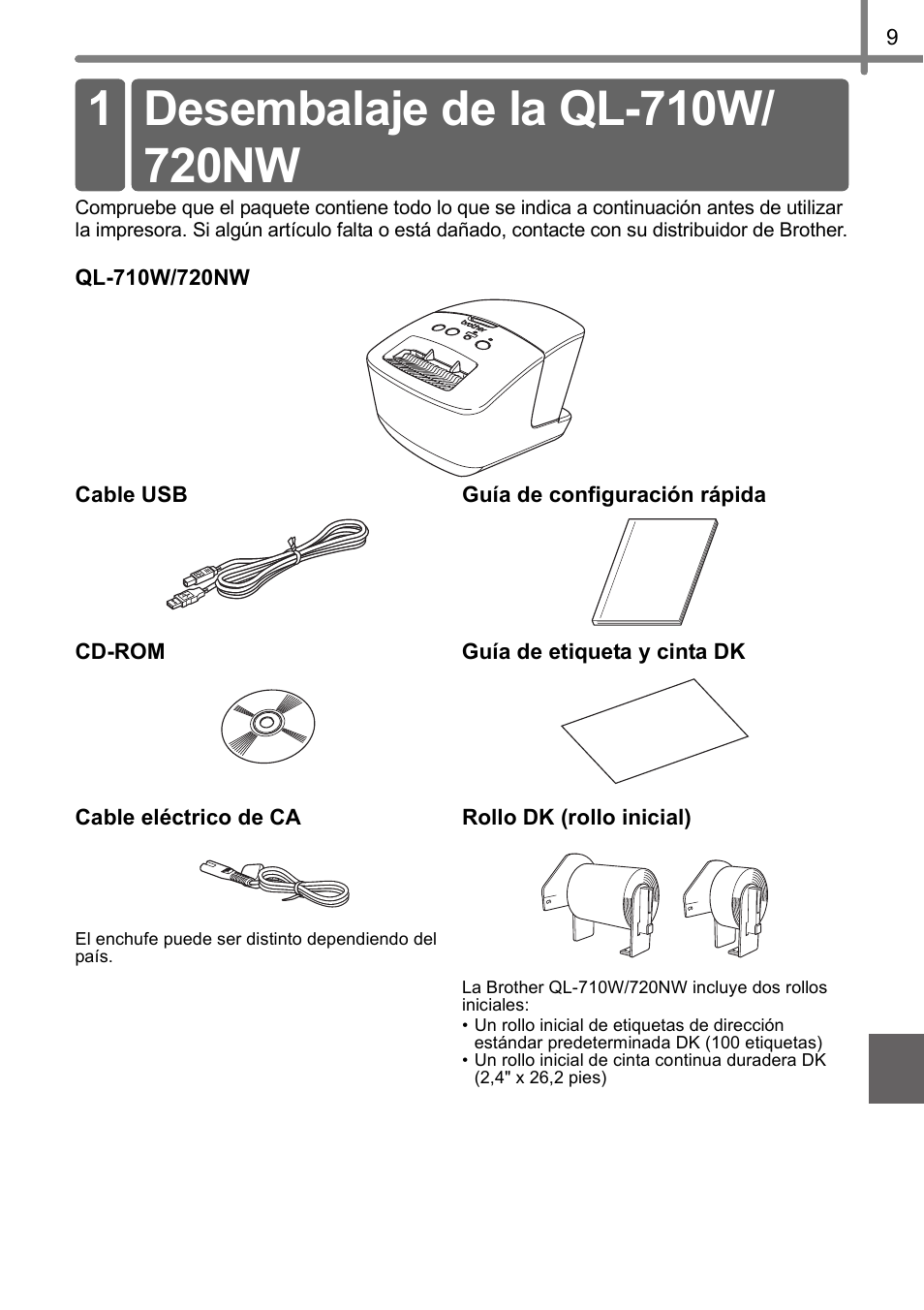 Desembalaje de la ql-710w/ 720nw | Brother QL-720NW User Manual | Page 61 / 93