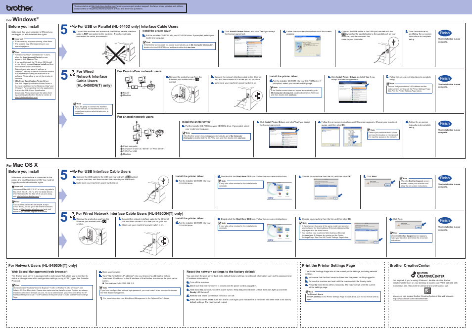 Windows, Mac os x | Brother HL-5440D User Manual | Page 2 / 2