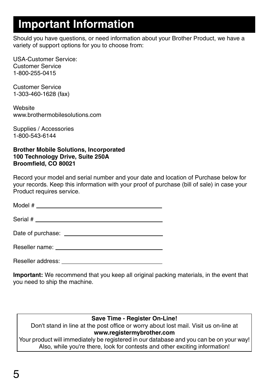 5important information | Brother MW-145BT User Manual | Page 6 / 16