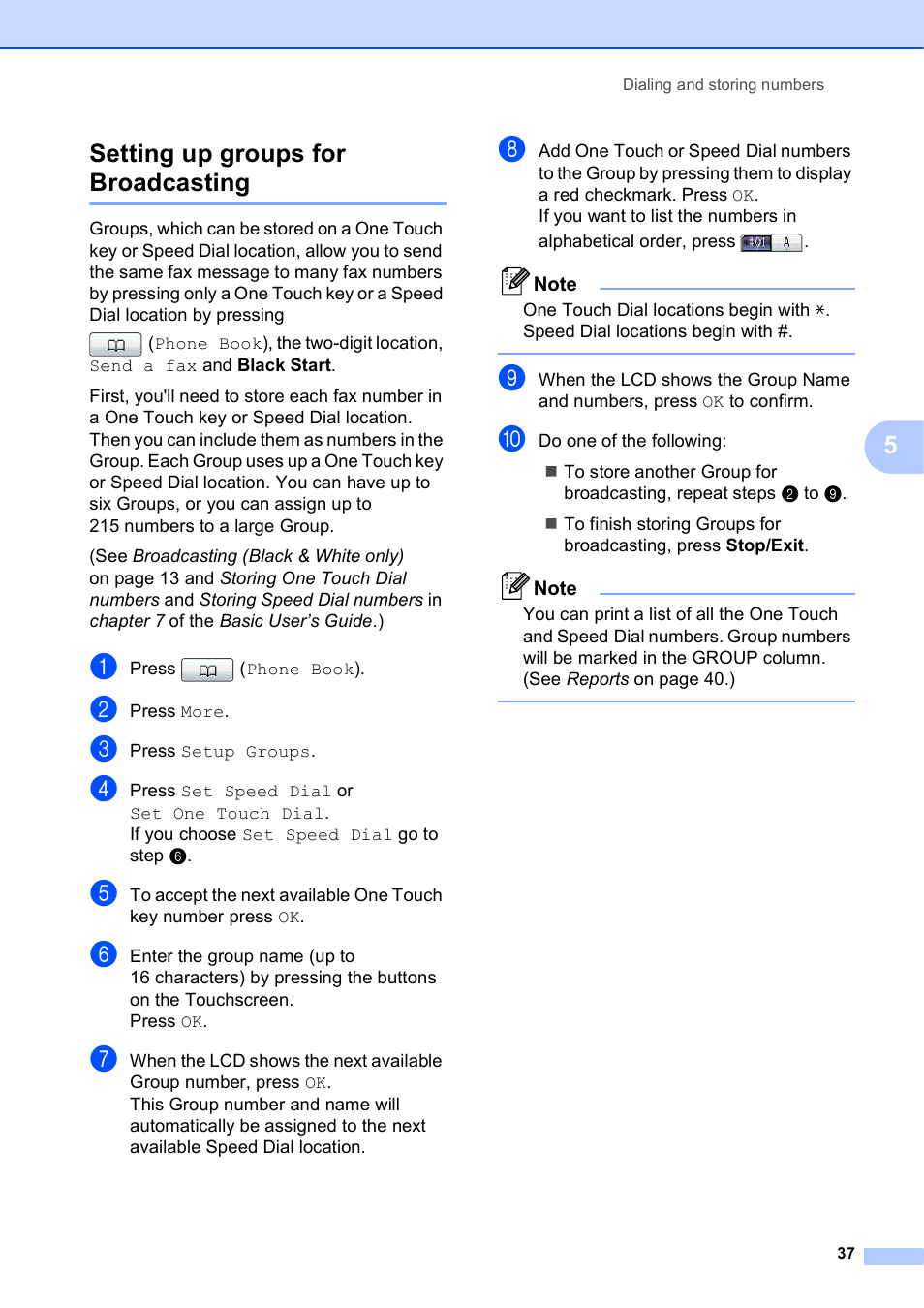 Setting up groups for broadcasting, 5setting up groups for broadcasting | Brother MFC J6910DW User Manual | Page 43 / 91