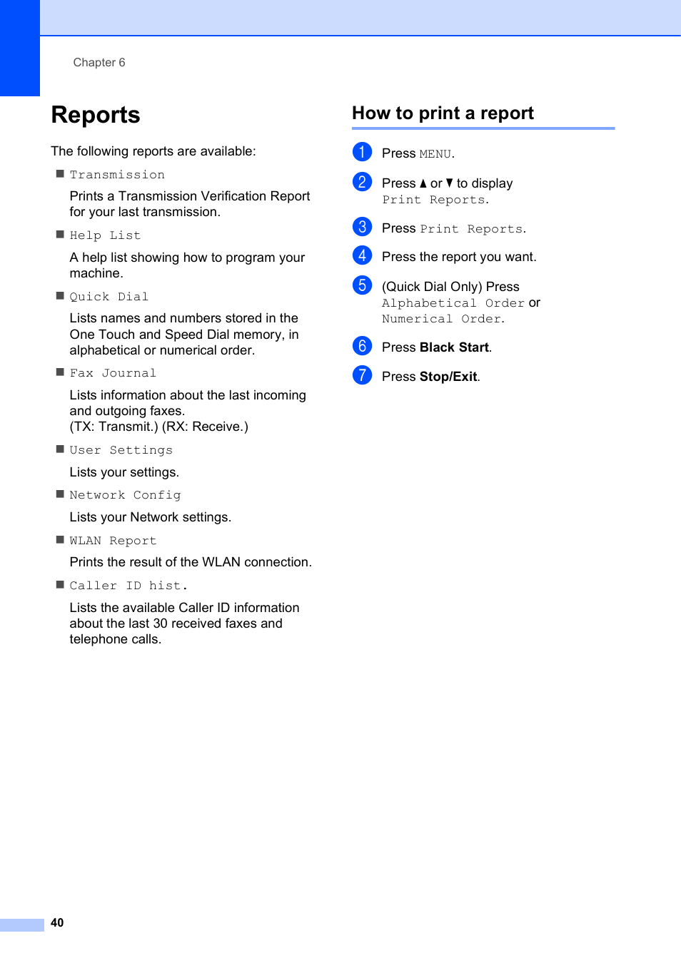 Reports, How to print a report | Brother MFC J6910DW User Manual | Page 46 / 91