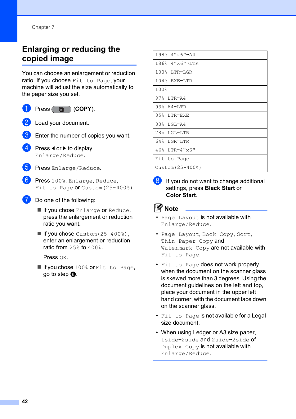 Enlarging or reducing the copied image | Brother MFC J6910DW User Manual | Page 48 / 91