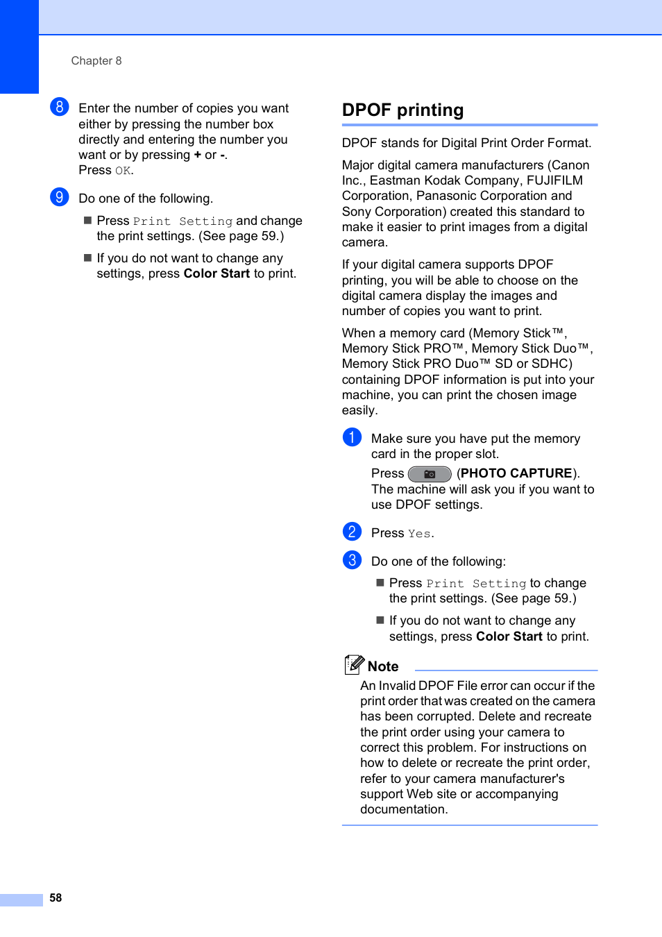 Dpof printing | Brother MFC J6910DW User Manual | Page 64 / 91